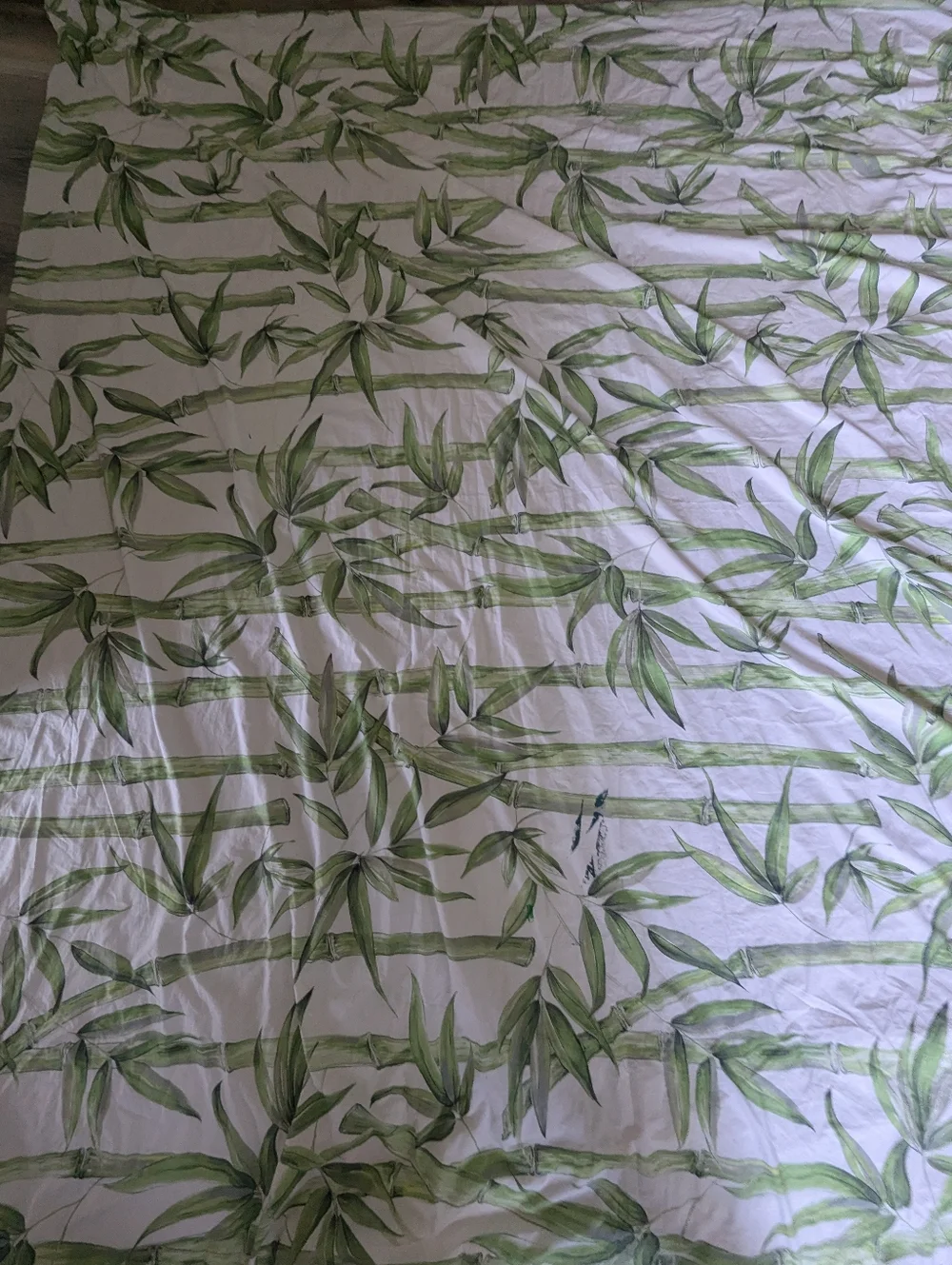 Pottery Barn White Green Bamboo Botanical Duvet Cover Full Queen Organic Cotton